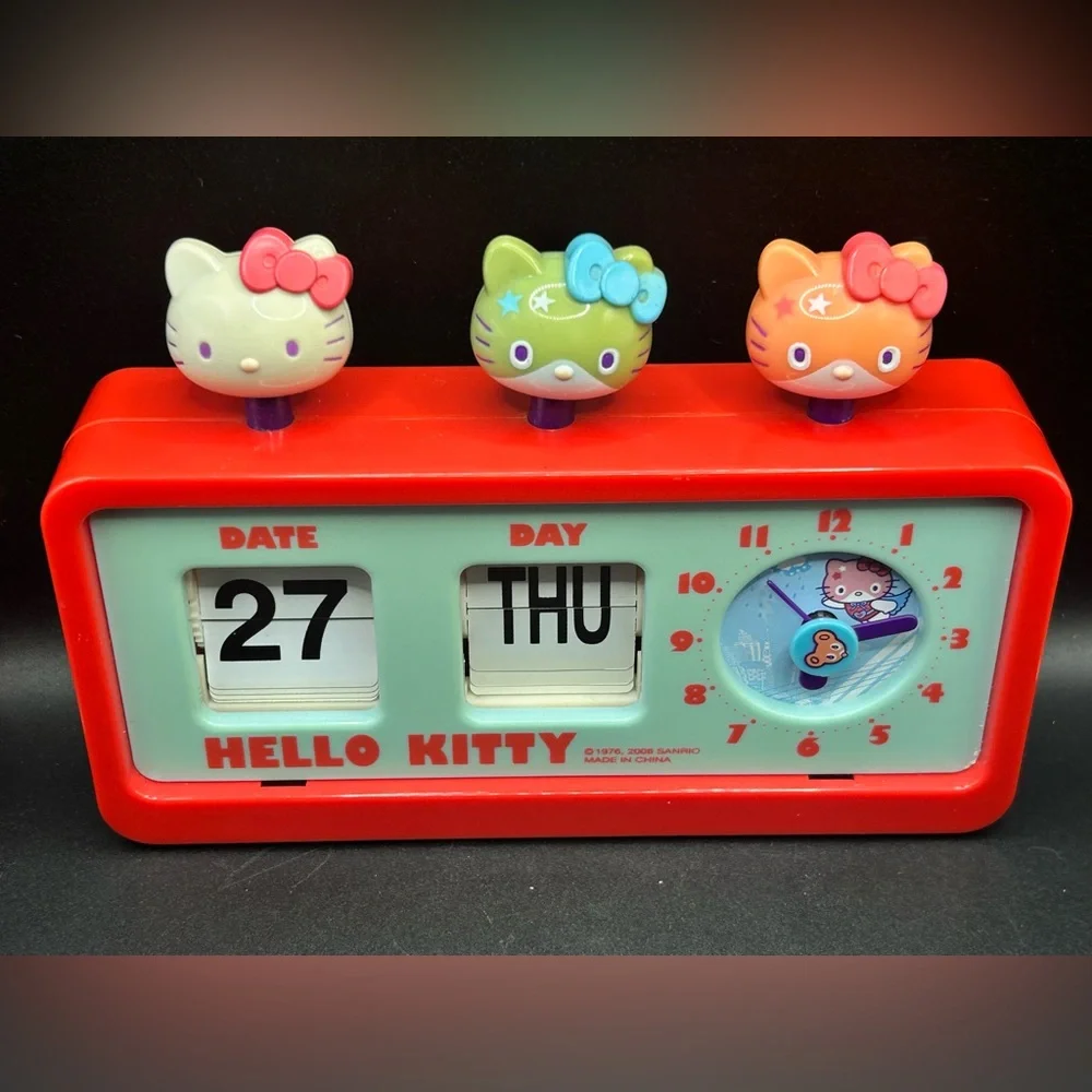 2008 Sanrio Hello Kitty & Hero Hello Kitty Perpetual Calendar Clock, Y2K Kawaii
